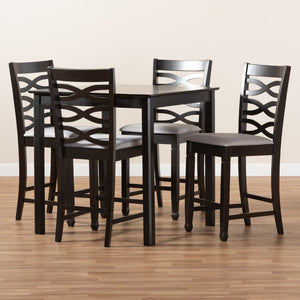 Baxton Studio Baxton Studio Lanier 5-Piece Modern Gray Upholstered Pub Set with Espresso Finish for Small Spaces RH318P-Grey/Dark Brown-5PC Pub Set