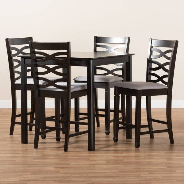 Baxton Studio Baxton Studio Lanier 5-Piece Modern Gray Upholstered Pub Set with Espresso Finish for Small Spaces RH318P-Grey/Dark Brown-5PC Pub Set