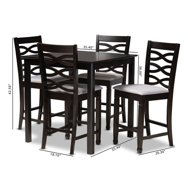 Baxton Studio Baxton Studio Lanier 5-Piece Modern Gray Upholstered Pub Set with Espresso Finish for Small Spaces RH318P-Grey/Dark Brown-5PC Pub Set