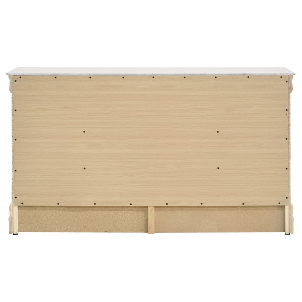 English Elm Frances Six Drawer Dresser Warm Wood Grain Finish with Nickel Bail Handles for Bedroom White B062P447791