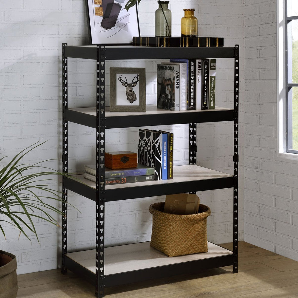 English Elm 4 Tier Rectangular Bookcase Industrial Black Frame with Natural Shelves, Adjustable Storage & Chic Decor Appeal B016P311283