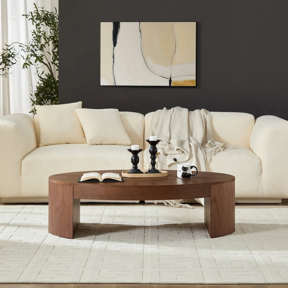 English Elm Modern Oval Mdf Coffee Table with Drawer Natural Matte Finish for Living Rooms Walnut W2085P399021