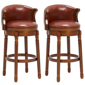 English Elm Cow Leather Swivel Barstool Solid Hardwood Frame 360 Spin Kitchen Counter Seating Brown W2195P399433