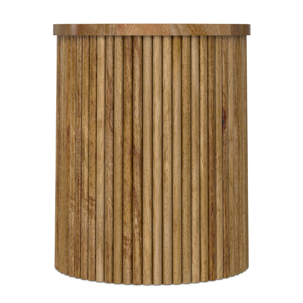 English Elm Demy Solid Mango Wood Accent Table with Reeded Base for Modern Living Spaces B136P420280