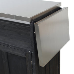 English Elm Foldable Outdoor Kitchen Cart with Stainless Worktop Fir Wood Frame and Lockable Wheels Black N719P380279B