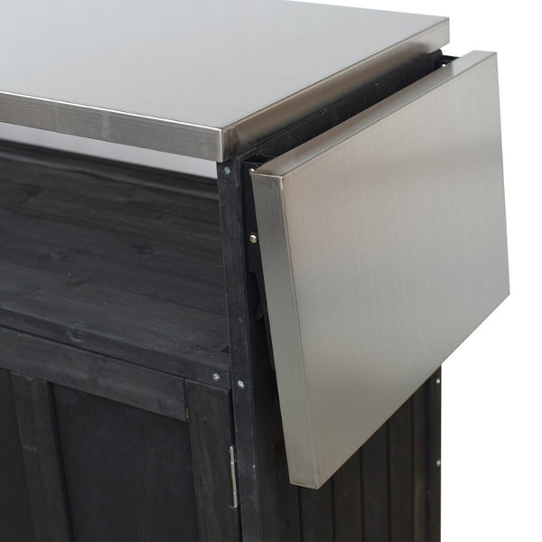 English Elm Foldable Outdoor Kitchen Cart with Stainless Worktop Fir Wood Frame and Lockable Wheels Black N719P380279B