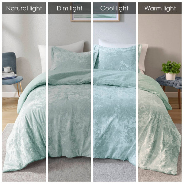 English Elm 3 Piece Crushed Velvet Reversible Comforter Set Full Queen Luxe Hypoallergenic Bedding Aqua B035P319860