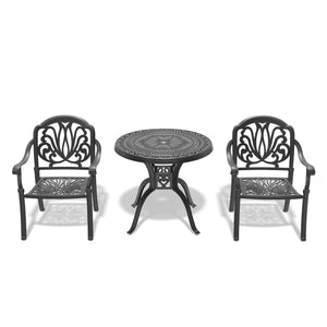 English Elm 3-Piece Elegant Cast Aluminum Patio Set With Brown Cushions – Durable, Space-Saving Design For Two! W1710S00055