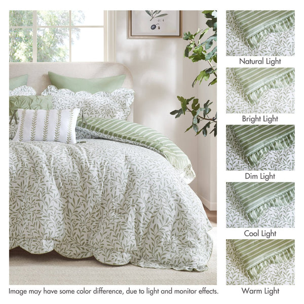 English Elm 5-piece King Comforter Set Soft Microfiber Printed Bedding with Coordinated Shams and Pillows Sage Green B035P482937