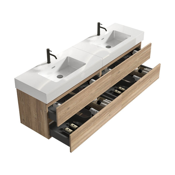 English Elm Galan 72 Inch Double Sink Vanity Fluted Wood Quartz Top Freestanding Bathroom Cabinet W1865S00184