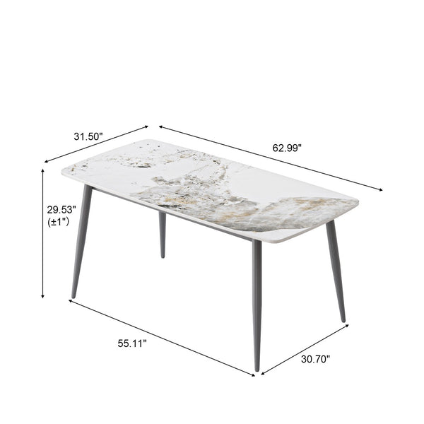English Elm 62.99" Modern Artificial Stone Dining Table With Curved Edges & Dark Grey Metal Legs For 6 People P3 W1535S00508-GIGA