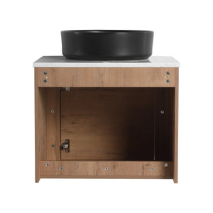 English Elm 60'' Wall-Mounted Bathroom Vanity With Elegant Ceramic Art Sink & Soft-Close Door For Modern Spaces W999S00411