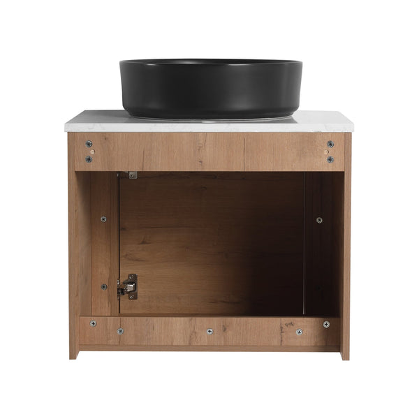 English Elm 60'' Wall-Mounted Bathroom Vanity With Elegant Ceramic Art Sink & Soft-Close Door For Modern Spaces W999S00411