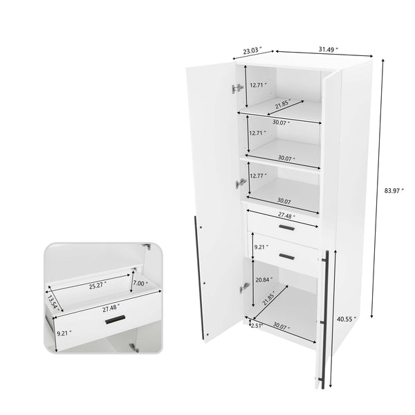 English Elm Lee 32" Wardrobe Closet White — Tall Slim Storage with 3 Shelves, 2 Soft-Close Drawers & Snap Assembly B365S00129