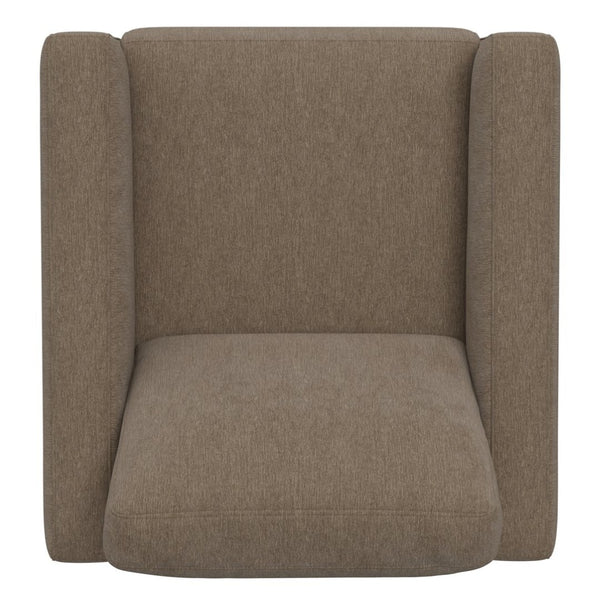 English Elm Beige Upholstered Accent Chair with Wood Sled Base for Modern Living Spaces B2709P474859
