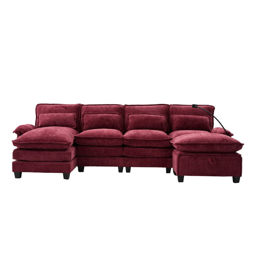 English Elm United We Win 106" U-Shape Sectional Sofa - Comfy Chenille Couch With Usb Ports, Storage Ottoman & Pillows W1568S00235-GIGA