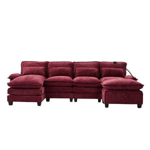 English Elm United We Win 106" U-Shape Sectional Sofa - Comfy Chenille Couch With Usb Ports, Storage Ottoman & Pillows W1568S00235-GIGA