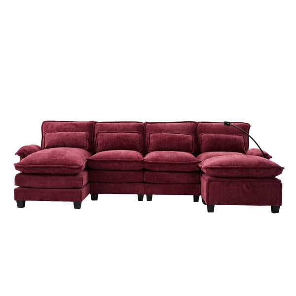 English Elm United We Win 106" U-Shape Sectional Sofa - Comfy Chenille Couch With Usb Ports, Storage Ottoman & Pillows W1568S00235-GIGA