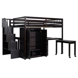 English Elm Queen Murphy Bed with Integrated Desk Cabinet Shelves Space Saving Studio Solution Espresso N708S00014P