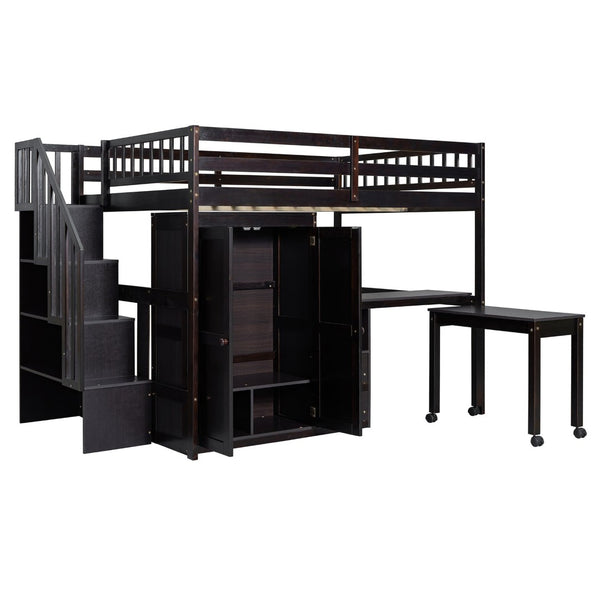 English Elm Queen Murphy Bed with Integrated Desk Cabinet Shelves Space Saving Studio Solution Espresso N708S00014P