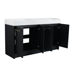 English Elm 60 Inch Freestanding Bathroom Vanity With Resin Double Sink & Soft-Close Doors For Modern Spaces W999S00181