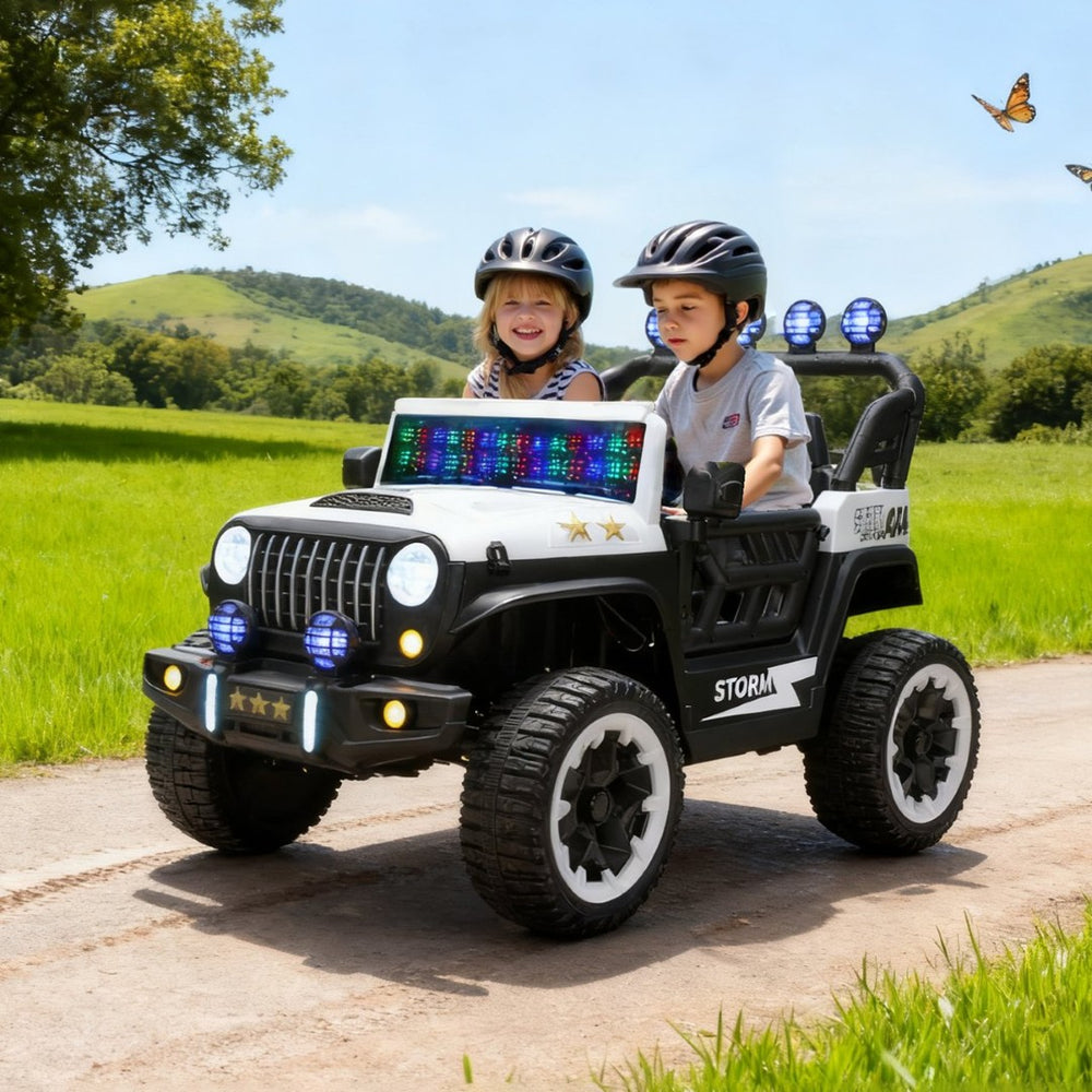 English Elm 24v Two Seat Kids Ride on Car with 4wd Motor Remote Control and Led Lights White W509P378204