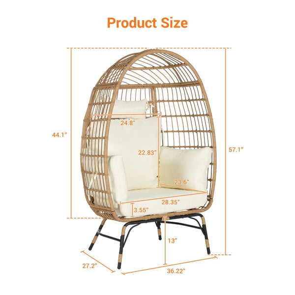 English Elm Wicker Egg Chair Oversized Pe Rattan with Cushion for Patio Balcony Porch W874P266325
