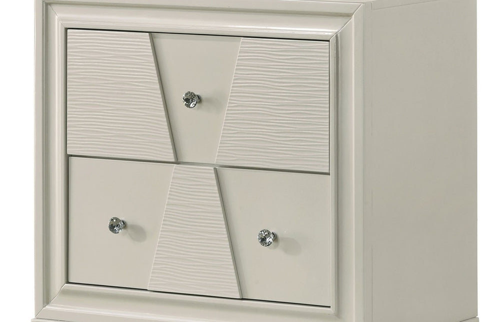 English Elm Textured Geometric Nightstand Solid Rubberwood White Lacquer Dovetail Drawer Bedroom B2741P433337
