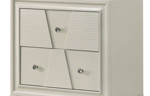 English Elm Textured Geometric Nightstand Solid Rubberwood White Lacquer Dovetail Drawer Bedroom B2741P433337