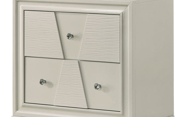 English Elm Textured Geometric Nightstand Solid Rubberwood White Lacquer Dovetail Drawer Bedroom B2741P433337