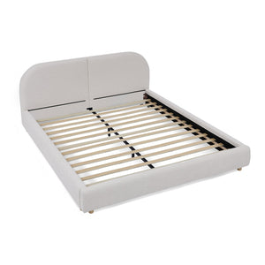 English Elm Queen Upholstered Bed with Tall Curved Headboard Soft Textured Fabric Modern Bedroom Beige W487S00485