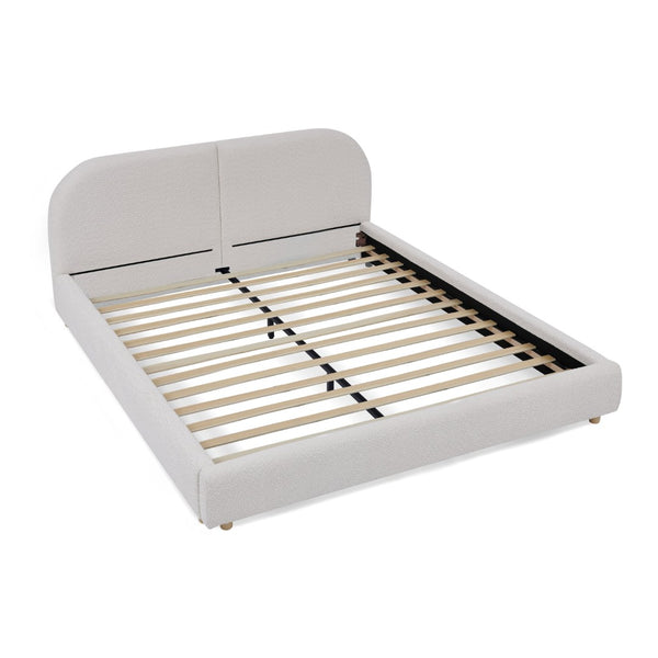 English Elm Queen Upholstered Bed with Tall Curved Headboard Soft Textured Fabric Modern Bedroom Beige W487S00485