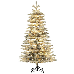 English Elm Homcom 6.5 Ft Pre-Lit Snow-Flocked Mountain Pine Tree With 400 Leds, 990 Tips For Festive Decor W2225P249684