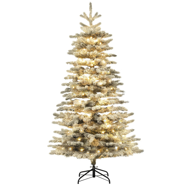 English Elm Homcom 6.5 Ft Pre-Lit Snow-Flocked Mountain Pine Tree With 400 Leds, 990 Tips For Festive Decor W2225P249684