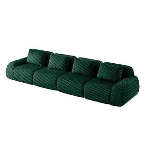 English Elm 146" Modular Flannelette Sectional Sofa Deep Seat Four Piece Living Room Couch Green W714S01528