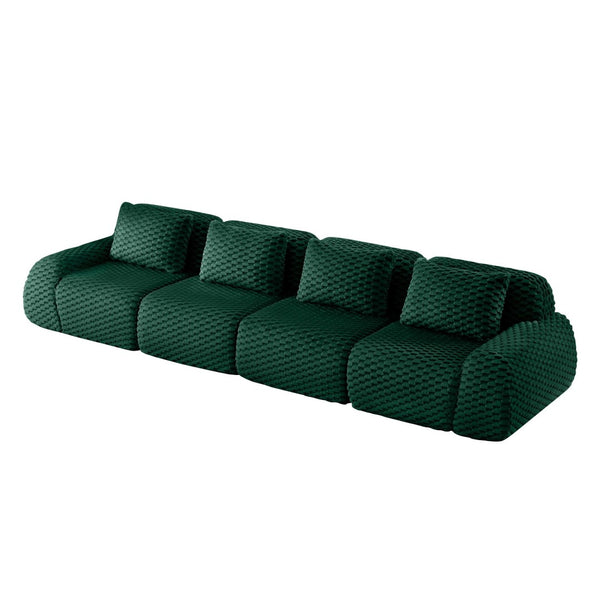 English Elm 146" Modular Flannelette Sectional Sofa Deep Seat Four Piece Living Room Couch Green W714S01528