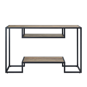 English Elm Idella Rustic Oak Sofa Table with Black Metal Frame, 2 Storage Shelves, Industrial KD Design B2726P272322