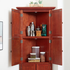 English Elm 4-Tier Corner 8-Door Cabinet with 4 Shelves — Space-Saving Farmhouse Storage for Kitchen Living Room Office Cherry W2275P269082