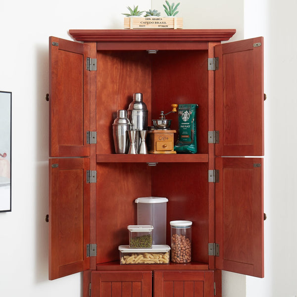 English Elm 4-Tier Corner 8-Door Cabinet with 4 Shelves — Space-Saving Farmhouse Storage for Kitchen Living Room Office Cherry W2275P269082