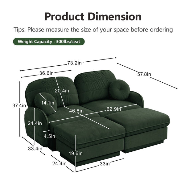 English Elm Chenille Cloud Modular U-shaped Sectional Sofa with Quilted Cushions for Living Room Green W714S01767