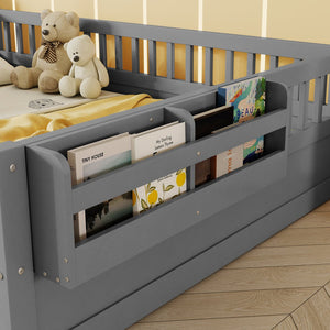 English Elm Full Montessori floor bed offering high rails, built-in light and shelf for safe independent sleep and storage Grey 79.13 L x 13 W x 6.3 H W2593P333796