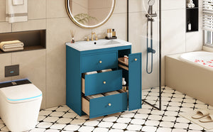 English Elm 30'' Modern Bathroom Vanity With Ceramic Sink, Durable Blue Finish & Ample Storage For Essentials N710P228374C