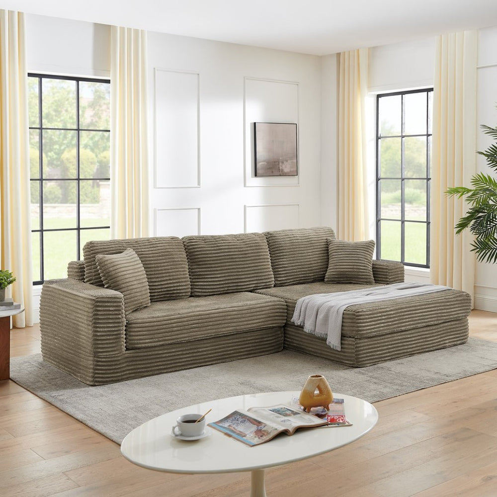 English Elm Right Modular Corduroy Sectional Sofa Converts to Queen Bed for Small Space Living W487S00361