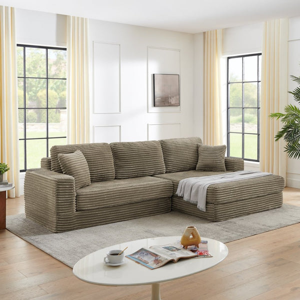 English Elm Right Modular Corduroy Sectional Sofa Converts to Queen Bed for Small Space Living W487S00361