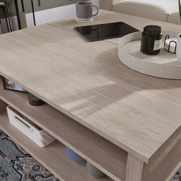 English Elm Lift-Top Coffee Table With Brown Oak Finish – Versatile Storage & Stylish Design For Small Spaces B356P367852