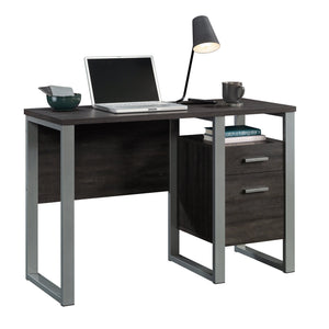English Elm Desk, Engineered Wood Home Office Desk with Large Work Surface, Cubbyhole & Adjustable Shelf, Compact Durable Design, Easy Assembly, Qi-Ready Dark Brown B356P354458