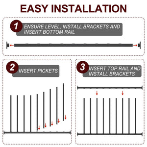 English Elm 32.5 in Powder Coated Steel Stair Railing Kit with Balusters for Indoor Outdoor Use T3210P471629