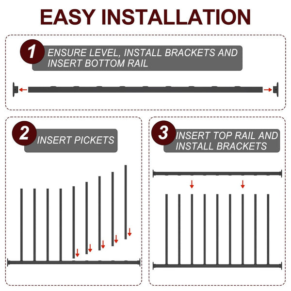 English Elm 32.5 in Powder Coated Steel Stair Railing Kit with Balusters for Indoor Outdoor Use T3210P471629