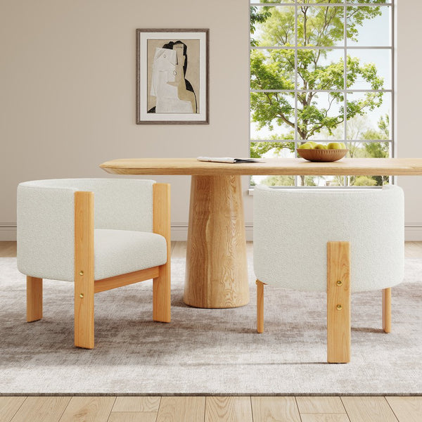 English Elm Christopher Knight Home® - Upholstered Natural Rubber Wood Dining Chairs Set of 2 with White Boucle, Modern Armchairs, 225lbCapacity N779P341538W