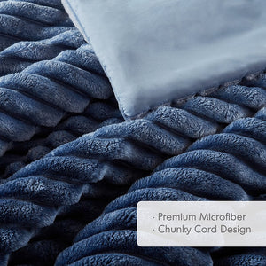 JLA Home Intelligent Design - Fluffy Plush Ribbed Comforter Set with 300gsm Loft, Oeko‑Tex Certified, Ready‑to‑Use Cozy Layering Blue Ombre AM10-0384